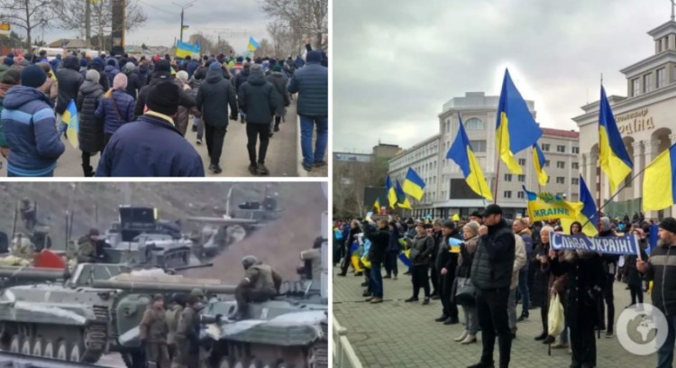 У Херсоні поліцейський із українським прапором на ходу заскочив на ворожий БТР. Відео